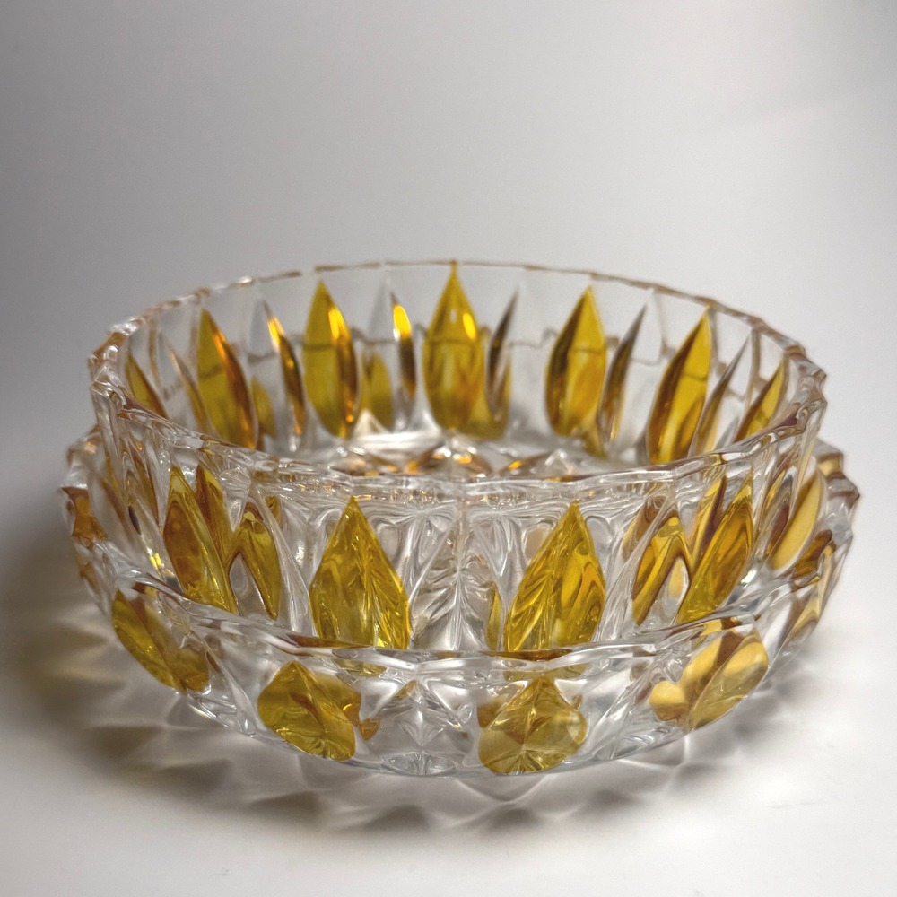 Vintage Stacking ECHT BLEIKRISTALL Bowl German Amber Clear Lead Crystal Set of 2